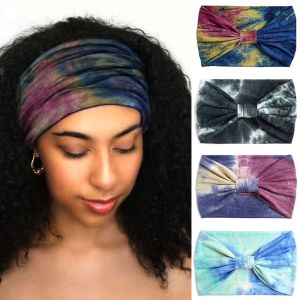 MUMU Thoáng khí Boho Yoga Criss Chữ Thập Đàn hồi Tóc Ban Nhạc XOẮN Headbands Thể thao Đầu Kết Thúc Tốt Đẹp Rộng Thắt Nút Headbands TIE DYE Turban