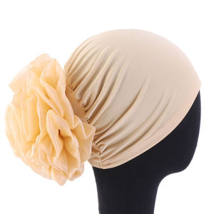 Inner Sanggul Lace Rosette Milk Silk Flower Headscarf Premium Cotton Lightweight Turban Chic Design All-Day Use/Sanggul Rosette Renda Dalam/牛奶丝盘花头巾帽