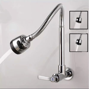 KOYOT 304 Stainless Steel Wall Mounted Universal Two Effluent Modes Kitchen Faucet for Sink