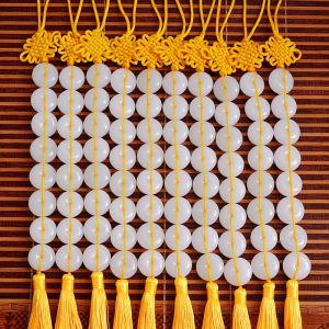 2.5CM 已开光 招财Natural Jade Eight White Jade String Pendant Safe Buckle Home Living Room Eight White Jade Buckle Chinese Knot Gift 天然玉石八白玉串吊坠平安扣居家客厅八白玉扣中国结礼物