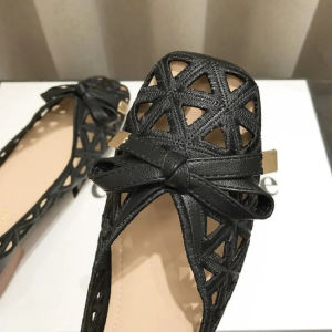 2026 New French Style Bow Flat Sandals Women Geometric Cut-Out Peep-Toe Breathable Summer Beige Shoes for Dresses