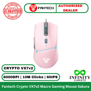 Fantech Crypto Vx7v2 Macro Gaming Mouse 8000DPI 10M Clicks 60IPS Speed Optical Sakura