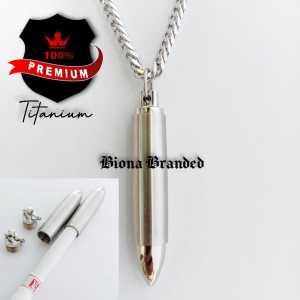 KALUNG RANTAI PRIA BANDUL PELURU TABUNG TERBARU DAN TERKEREN KALUNG PRIA KEREN KALUNG TITANIUM ANTI KARAT ( SILVER )
