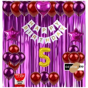 Set Dekorasi Pesta Balon Ulang Tahun Anak Banner Happy Birthday Putih Tirai Hiasan Ultah Ungu Simple