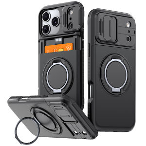 Wallet for iPhone 17 18 16 15 14 13 12 Pro Max iPhone 11 iPhone 14 15 16 Plus Case with Card Holder Slide Camera Lens Cover 360° Magnetic Stand Hard PC Back TPU Frame Phone Cover for iPhone 17 Pro Max