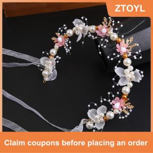 【ZTOYL】 ที่คาดผมใบไม้สีทองพวงมาลัยดอกไม้ที่คาดผมมุกชุดแต่งงานแบบยุโรปแสนหวานเครื่องประดับศีรษะเด็ก