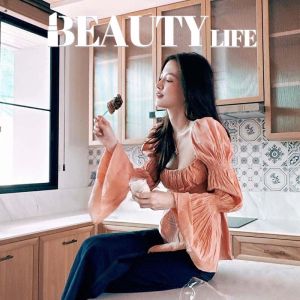 baifernbah ดาวรุ่นเดียวกัน เสื้อแขนพอง เสื้อแฟชั่นแขนยาว เสื้อฮัน เก็บเอว แสดงผอม รุ่นสั้น เสื้อแขนยาว