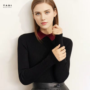 A contrasting color turtle-neck sweater for women with a winter vibe a slimming and versatile wool top MY0-1232TM3149-B