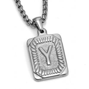 Stainless Steel Pendant Necklace Men Fashion Letter Square Necklace Adjustable Chain Necklace Present for Man Woman