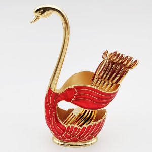 1 Set Stainless Steel Creative Dinnerware Set Decorative Swan Base Holder with 6 Spoons for Coffee FruitDessertStirring MixingDecoration Fruit Dessert Living Room Kitchen Tableware
