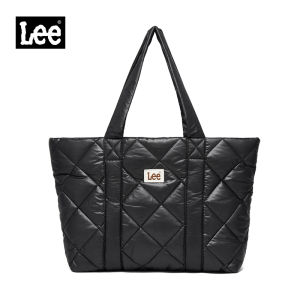 LEE Black Korean Quilted Zipper Tote Bags Women White Big Size Soft Stylish Shoulder Puffer Bag Large Capacity Female Totebags For Working Lady Office School College Girls Bookbag Down-filled Bag