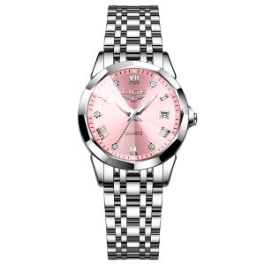LIGE Fashion and Simple Women Watch 3ATM Waterproof Calendar Small Case Steel Band Quartz Watch