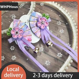 [COD] WHPHous Ship within 24 hours Japanese Kimono Fabric Flower Folding Fan Children Hair Accessories Clip Tassel Headwear Headdress Barrette