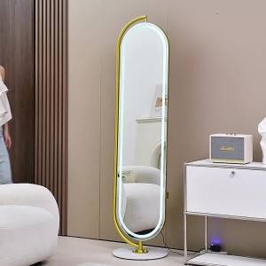 Full Body Mirror Stand Mirror With Rack Standing Mirror Full Length Mirror With Storage Stand Mirror Dressing Mirror LED lighted rotating smart touch control for living room and bedroom