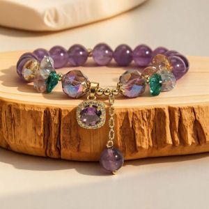 Hốc hồng thanh lịch màu tím Vòng tay pha lê với Zircon quyến rũ và thiết kế hình học cho thời trang nữ OL phong cách