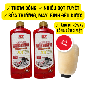 [TẶNG GĂNG TAY LÔNG CỪU 2 MẶT] COMBO 2 chai XÀ BÔNG RỬA XE BỌT TUYẾT BZ 1L Nhiều BọtSạch Thơm Bóng