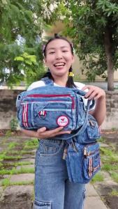 กระเป๋าสะพายผ้ายีนส์วินเทจ กระเป๋าสะพายหลายช่องขนาดใหญ่ พร้อมส่ง