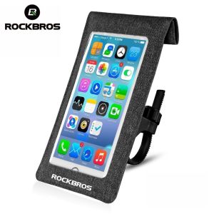 Black ROCKBROS Waterproof Dust Touchscreen Proof Bicycle Phone Holder Phone Case Phone Bag Bracket for Bike Cycle Bicycle Frame Cycling Bag