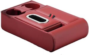 Universal Back Seat Car Organizer - Rear Bench Storage Console with Cup Holders & Large Storage Center Armrest Organizer for SUV Truck Van Minivan (Beige)