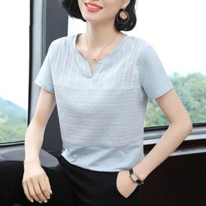 short sleeve white formal blouse for women plus sizeCotton Plain V-neck Loose Bottoming Shirt Half Sleeve korean casual office plain
