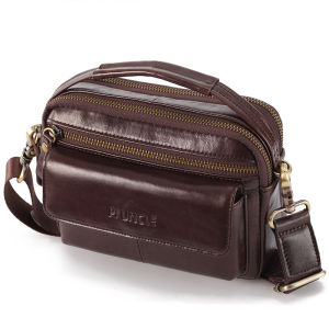 PIUNCLE Brand High Quality Real Leather Mens Fanny Pack Waist Belt Bags For Men Casual Cowhide Multi-pocket Cross Money Purse Mini Shoulder Crossbody Bag For Men Fashion 7" Cell Mobie Phone Pouch Male Wallet Vintage Cowhide Mini Handbags Multi-function