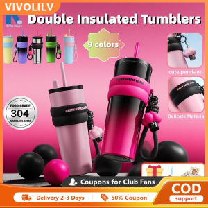 LVYIMAO 【2-3 Days Delivery】710ml Double Insulated Tumblers 304 Stainless Steel Coffee Mug Tumbler With Straw Vacuum Flask Tumbler For Hot &amp Cold Food Grade Insulation Bottle