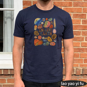 [Local Stock] HBESTY  Ancient Earth Summer Men Cotton Crew Neck T-Shirts Vintage Colorful Fossil Specimen Print Paleontology Geology Lover Holiday Tee
