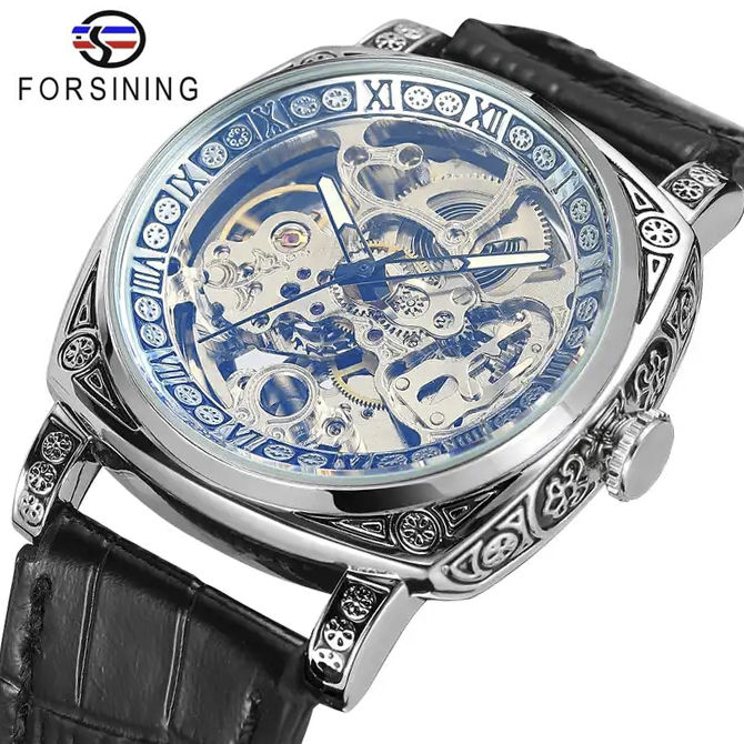 Original Forsining Automatic Mechanical Winding Transparent Skeleton  Tourbillon Luxury Fashion Leather Strap Waterproof Men's Gifts  Lazada PH