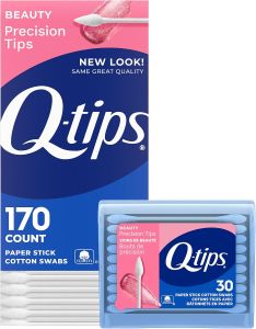 Q-tips Cotton Swabs Precision Tips 170 Count + 30 Count Travel-Size Pack – Household Essentials Beauty & Personal Care