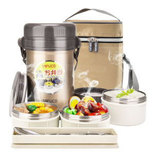 Japan Tafuco T2530 Thermal Lunch Box Bento Box Stainless Steel Thermal Bento Box 1.7L Large Capacity Insulated Barrel Vacuum Lunch Jar with Free Bag and Tableware