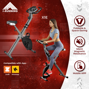 IRunning X1E Stationary Foldable Exercise Bike ★ Adjustable Resistance ★ Home Gym Exercise Bike