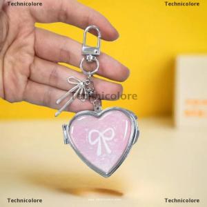 [COD] Technicolore พวงกุญแจกระจกพับได้รูปหัวใจสุดอินเทรนด์สำหรับ Y2K พวงกุญแจโลหะสุดเจ๋งน่ารักกระเป๋าแฟชั่นกระจกขนาดเล็กห้อยจี้ของขวัญสำหรับผู้หญิง