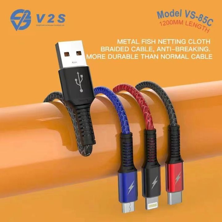V2S VS-85C Micro USB Lighting Type-C 3-In-1 Super Fast Charging Cable  Lazada PH