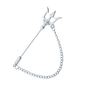 1Pc Minimalist Vintage Tassel Trident Brooches One Pin Long Chain Smooth Surface Brooch Gold Silver Accessories Jewelry Gifts