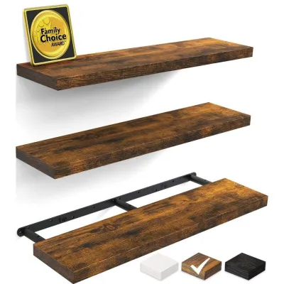 3pc Floating Shelves Wooden Wall Mounted Storage Shelf Deeper Thicker Bathroom Shelves for Living Room Bedroom Kitchen ﻿