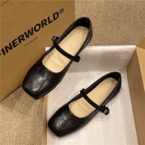 Free Shipping Square-Toe Shallow-Mouth Flats For Women 2026 Autumn New Collection Perfect With Skirts Soft And Comfortable Low-Heeled Leather Shoes