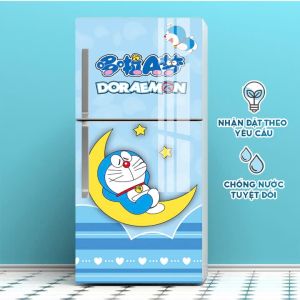 Decal dán tủ Lạnh Chống thấm nước - phù hợp Mọi Loại Tủ Doraemon mặt trăng