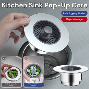 Kitchen Stainless Steel Sink Water Leakage Plug Anticlogging Strainer Sink Pop-Up Core