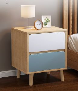 IKIJI Wooden 2 Layers Mixed Color Bedside Table Side Locker Bedroom Storage Bedside Cabinet Small Cabinet Drawer Meja Sisi