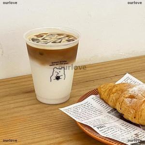 [COD] ourlove Kawaii Water Bottle For Coffee Juice Milk Tea Cute Plastic Cold Cups With Straw Lid Portable Reusable Drinking Bottle BPA Free