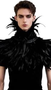 ≮914≯ Iridescent Feather Bustier Gothic punk cloak Halloween witch costume cos Demon Feather Vest Cross-Border Wholesale