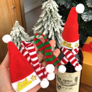 Mini Santa Hat Scarf Set Christmas Wine Bottle Decor DIY Xmas Tree Ornament Dinner Table Decor