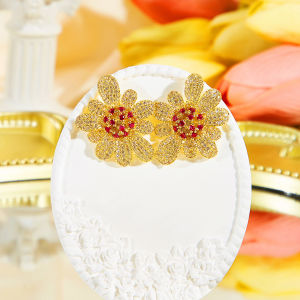 SEQUITO Elegant Ladies Ear Jewelry Pave Setting Red White AAAAA Cubic Zirconia Golden Silvery Evening Party Flower Big Stud Earrings SE974