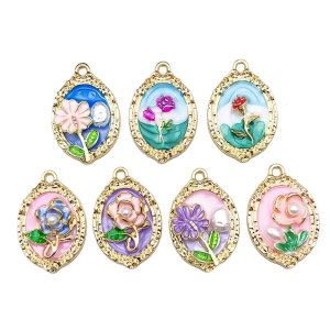 7 Piece Handmade Craft Supplies Alloy Pendants Featuring Artistic Rose And Sunflower Oil Paintings Art Supplies
