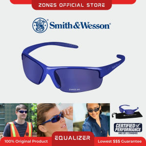 USA Smith & Wesson Equalizer Safety Sunglasses | Blue Frame Blue Polycarbonate Lens | 99.9% UV Protection | ANSI Z87.1+ Standard | FOC Soft Case Pouch