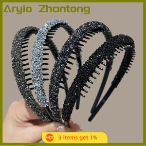 Aryio Non-slip Rhinestone Hair Hoops Bands Women Toothed Elastic Headbands For Women Shiny Luxury Hair Hoops