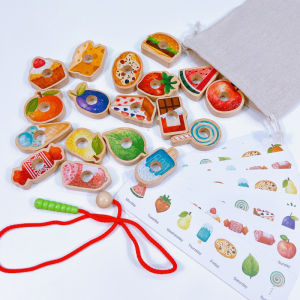 💕 Store opening 💕 Wooden Greedy Caterpillar Rope Toy Fruit Vegetable Caterpillar Lacing Bead String Game Montessori Fine Motor Skills Farm Toy