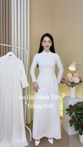 Áo Dài Lụa Mỹ Trắng Tinh Tay Dài 2 Tà (1 tà trước và 1 tà sau) Hàng May Thủ Công Tỉ Mỉ - Màu Trắng Tinh Tay Dài