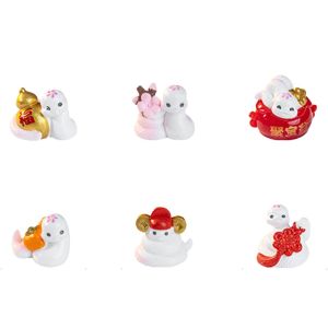 ROB TOY 6pcs Lucky Peach Blossom Snake Figurine Chinese Style Cartoon New Year Snake Figurine Animal Figurines Handmade Mini Snake Ornament Home Decor