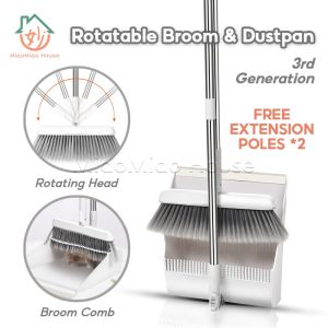 Upgrade Extension Broom & Dustpan Set Rotatable Broom and Wind Proof Dust Pan with Broom Comb
